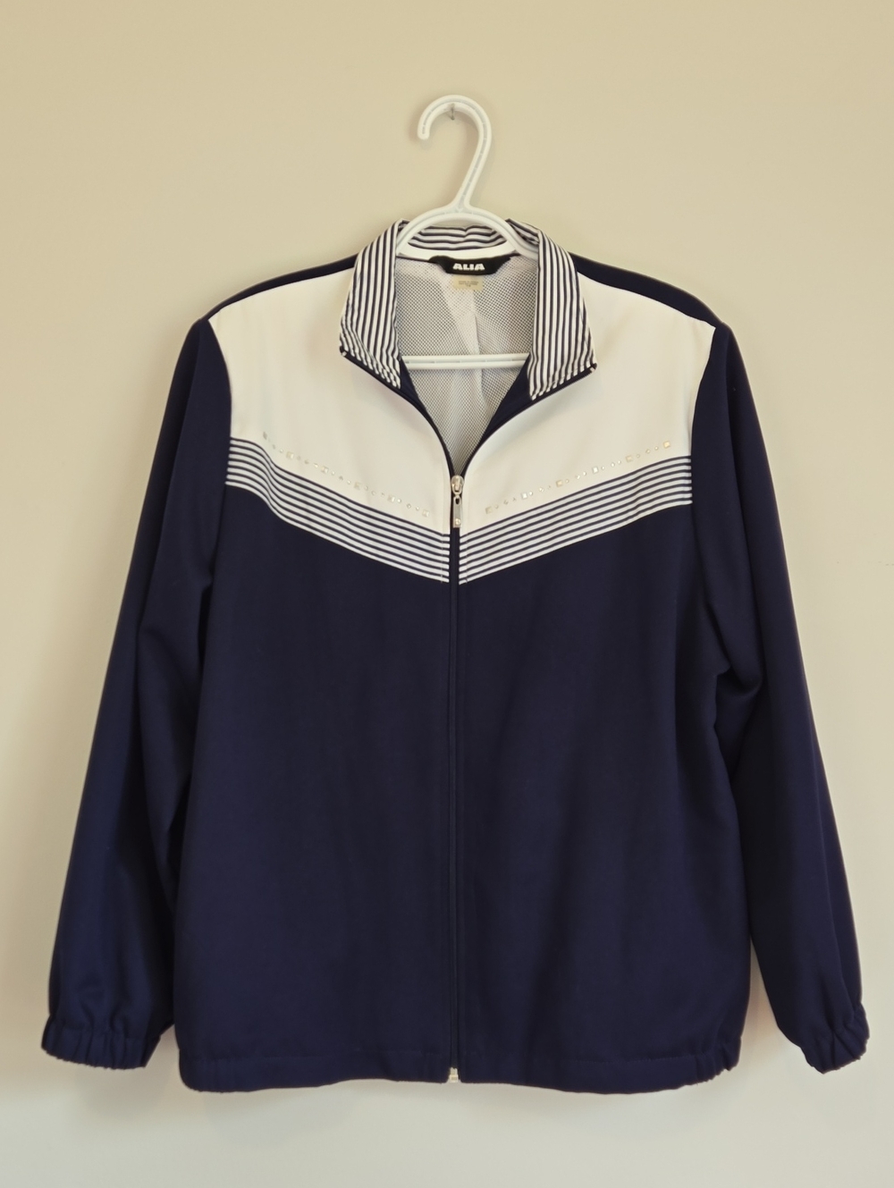 Alia Womans Navy Windbreaker Seaside Jacket, Zip, Mesh Lined 16